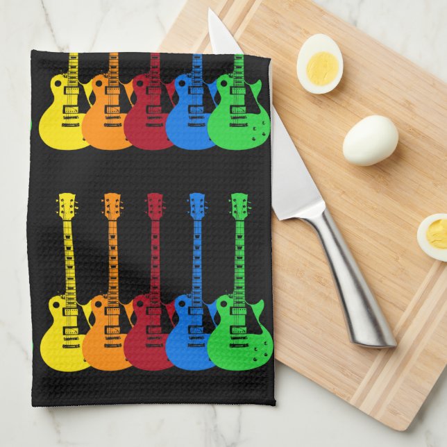 Fem Färgglada Elgitarrer  Kökshandduk (Vikt i Fjärdedel)