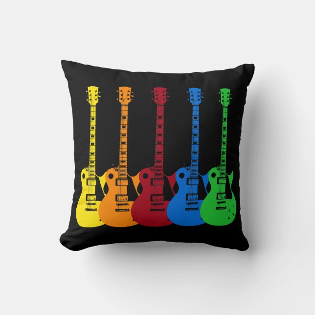 Fem Färgglada Elgitarrer  Kudde (Framsida)
