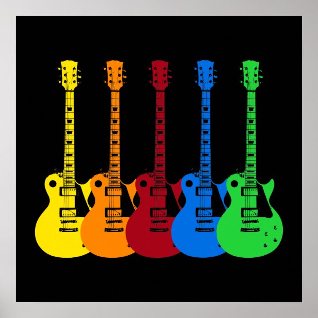 Fem Färgglada Elgitarrer  Poster (Framsidan)