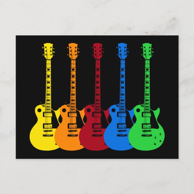 Fem Färgglada Elgitarrer  Vykort (Framsida)