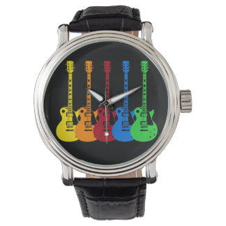 Fem färgstarka elektriska gitarrer armbandsur