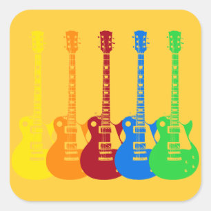 Fem färgstarka elektriska gitarrer fyrkantigt klistermärke