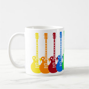 Fem färgstarka elektriska gitarrer kaffemugg