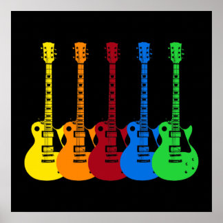 Fem färgstarka elektriska gitarrer poster