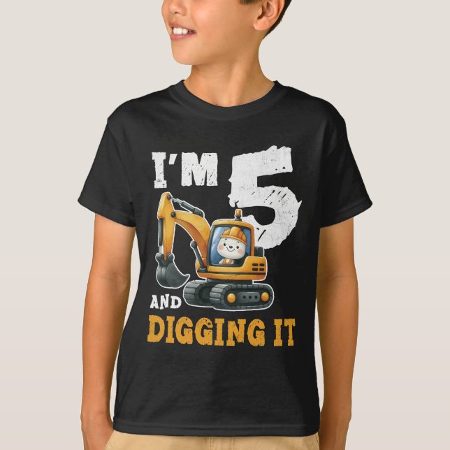 Fem femårsjubileum Digger Boy Construction T Shirt (Framsida)