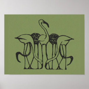Fem Flamingos av Gerrit Willem Dijsselhof Poster