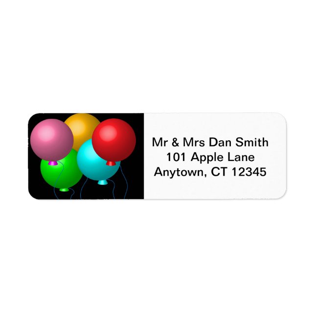 Fem födelsedagsballonger returadress etikett (Framsidan)