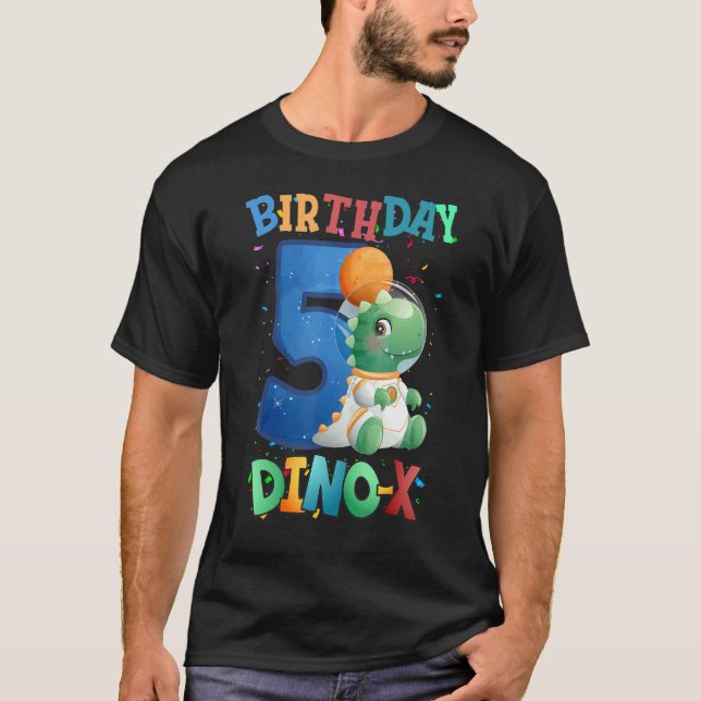 Fem födelsedagspressar Dino Space Boys 5 år Astron T Shirt (Framsida)