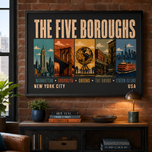 Fem församlingar New York City NYC Illustration Re Poster