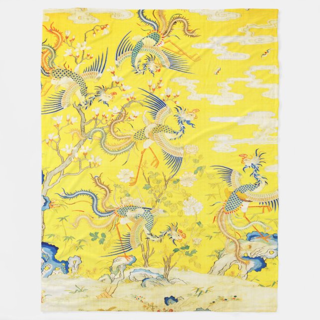 Fem fotenixer i den kinesiska Gultens Blommigt i G Fleecefilt (Framsidan)