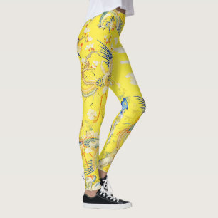 Fem fotenixer i den kinesiska Gultens Blommigt i G Leggings