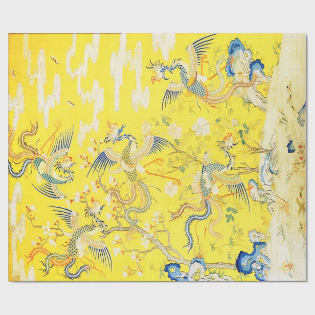 Fem fotenixer i den kinesiska Gultens Blommigt i G Presentpapper (Platt)