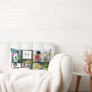 Fem foto Collage Anpassningsbar Monogram Pillow Lumbarkudde