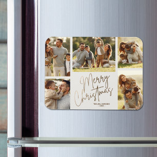 Fem foto för guld God jul Magnet