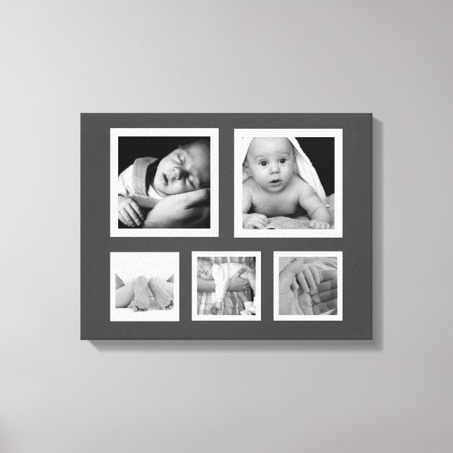 Fem foto med White Ramar Collage Canvastryck (Framsida)