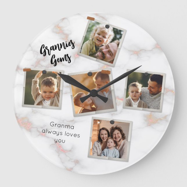 Fem foto Modern Elegant Collage Family Kärlek Stor Klocka (Framsida)