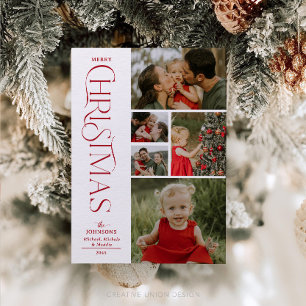 Fem fotokollage Familj God Jul Högtid Julkort