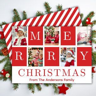 Fem fotokollage Red & White God jul Julkort