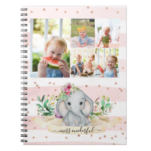 Fem foton Collage Miss Onderful Baby Elephant Anteckningsbok