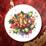 Fem Golden Ringar | Tolv juldagar Runt Klistermärke<br><div class="desc">Tolv dagar av jul var julklistermärken med fem gyllene ringar på en illustration av holländska vattenfärger.</div>