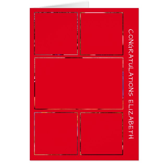 Fem Gratulerara foto Studenten Collage Red-kort Hälsningskort (Framsidan)