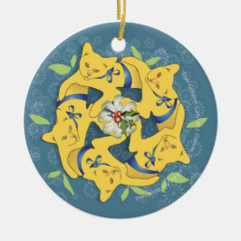 Fem guld- katter… julgransprydnad keramik