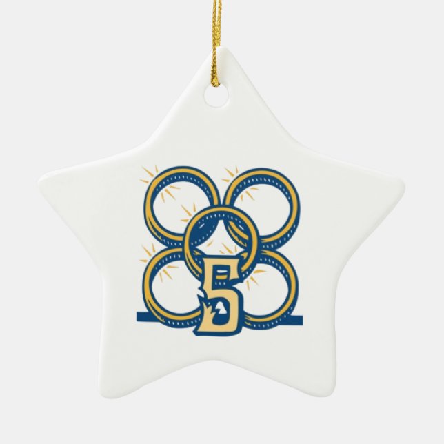 Fem guld- ringar! julgransprydnad keramik (Framsidan)