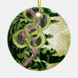 Fem guld- ringar julgransprydnad keramik