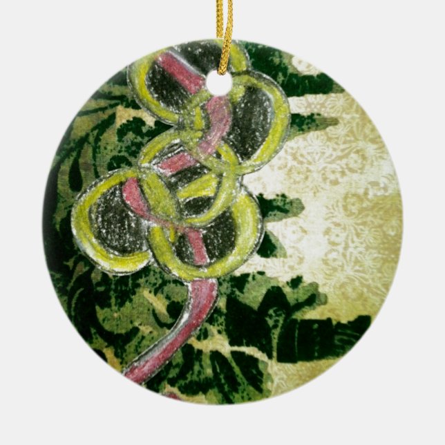 Fem guld- ringar julgransprydnad keramik (Framsidan)