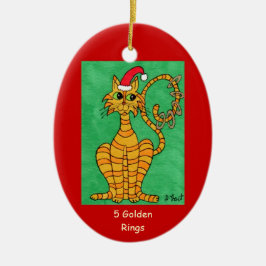 Fem guld- ringar julgransprydnad keramik