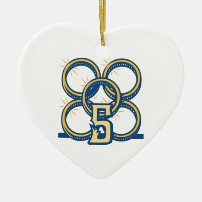 Fem guld- ringar! julgransprydnad keramik (Framsidan)