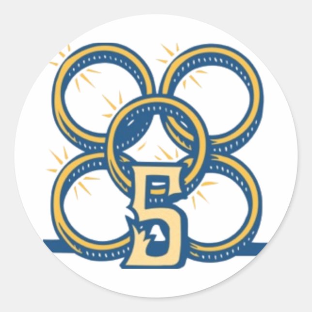 Fem guld- ringar! runt klistermärke (Framsida)