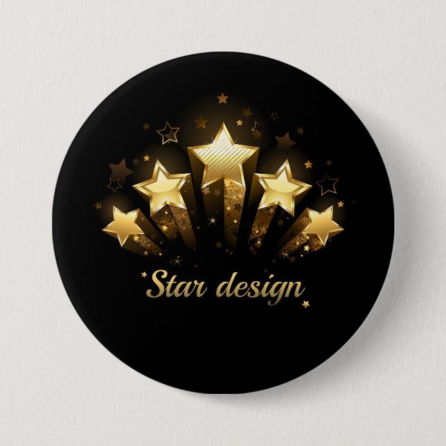 Fem guld-stjärnor på svart knapp (Framsida)