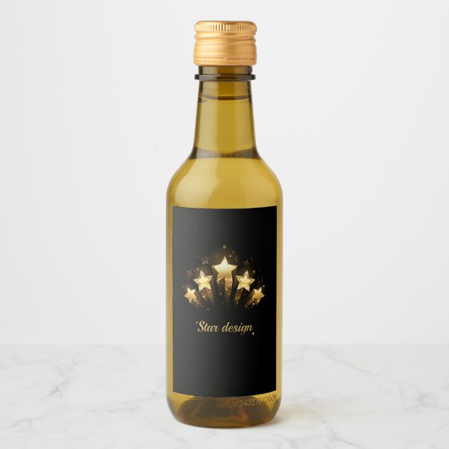 Fem guld-stjärnor på svart vinetikett (Framsida)