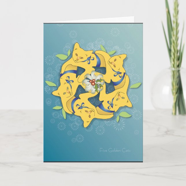 Fem Gyldene Katter... Semester Helgkort (Framsida)