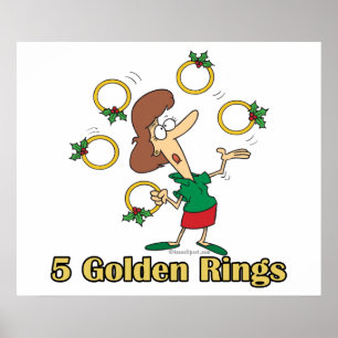 fem gyllene guld ringar femte juldagen poster