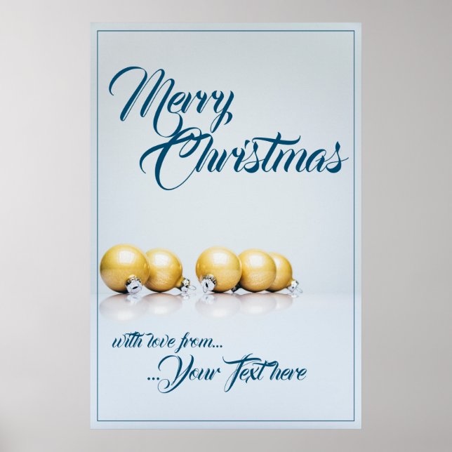 Fem gyllene julkulor - blå text poster (Framsidan)