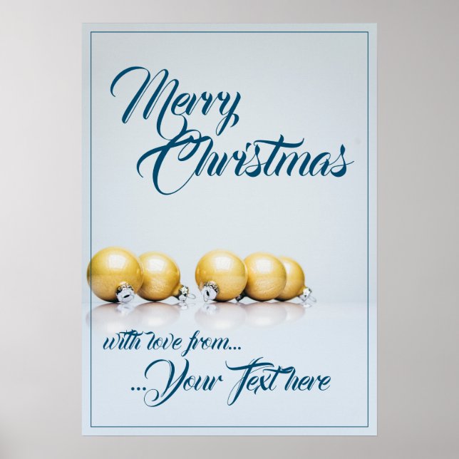 Fem gyllene julkulor - blå text poster (Framsidan)