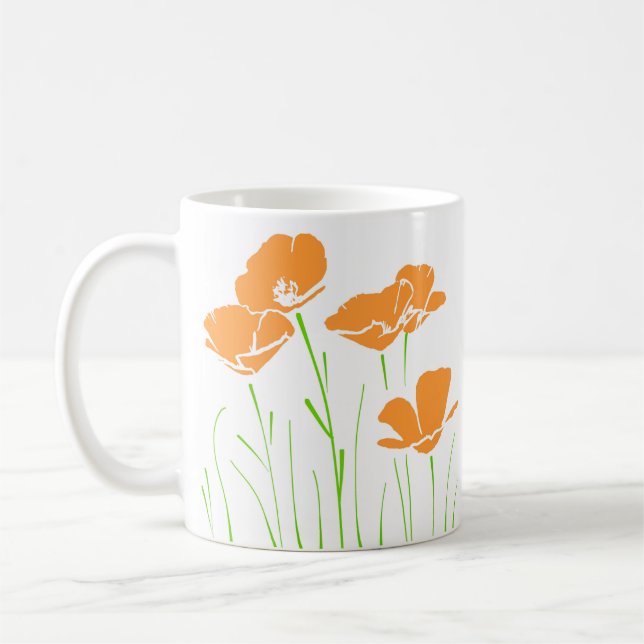 Fem Hand plockade California Poppies Kaffemugg (Vänster)