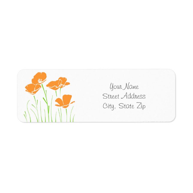 Fem Hand plockade California Poppies Returadress Etikett (Framsidan)