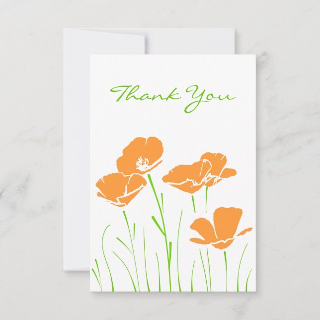 Fem Hand plockade California Poppies Tack Kort (Framsida)