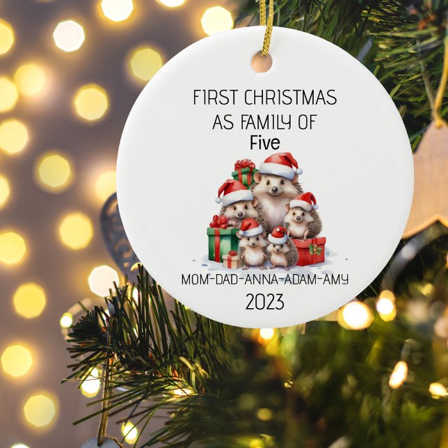 Fem Hedgehogs första julfamilj Julgransprydnad Keramik (Skapare uppladdad)