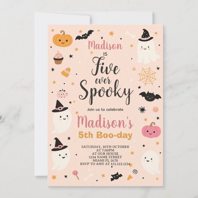 Fem högtalande Kids Halloween Birthday Inbjudan (Framsida)