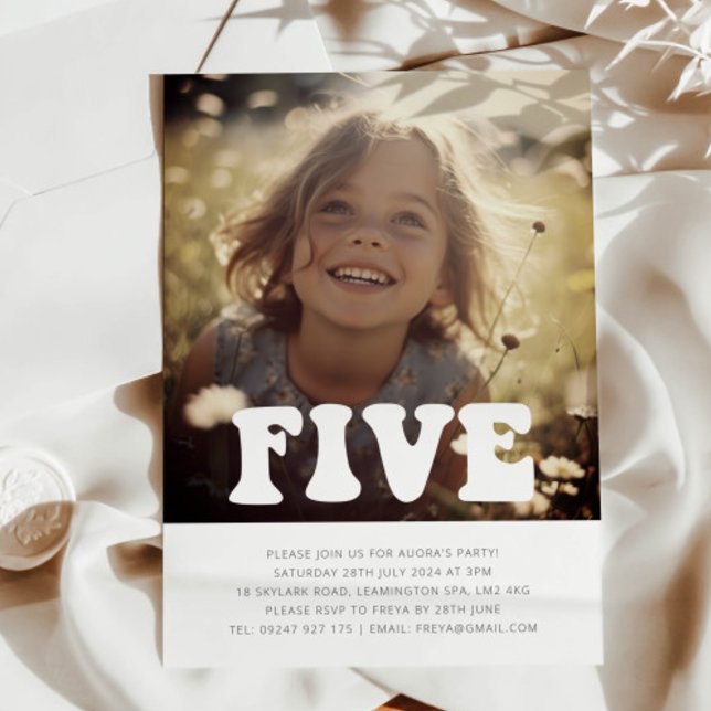 Fem - inbjudan till Groovy Photo Birthday (Five - Groovy Photo Birthday Invitation)