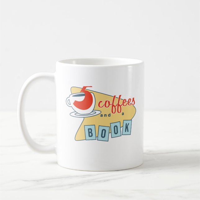 Fem kaffe och en Bok-kaffe i mugg (11 oz) (Vänster)