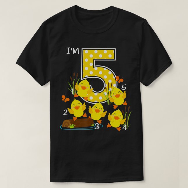 Fem lilla Anka Kids Nursery Sång 5:e födelsedagen  T Shirt (Design framsida)