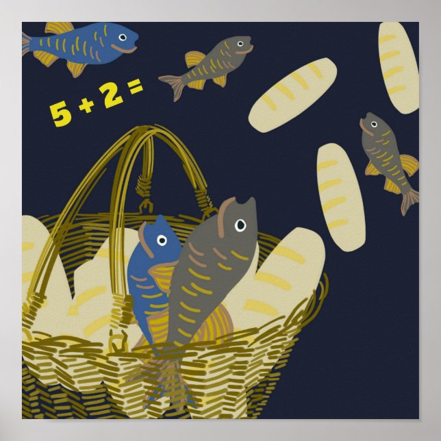 Fem lovar, två fiskar poster (Framsidan)