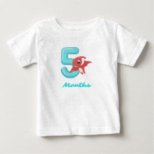 Fem månader söt dinosaurie Baby T-Shirt