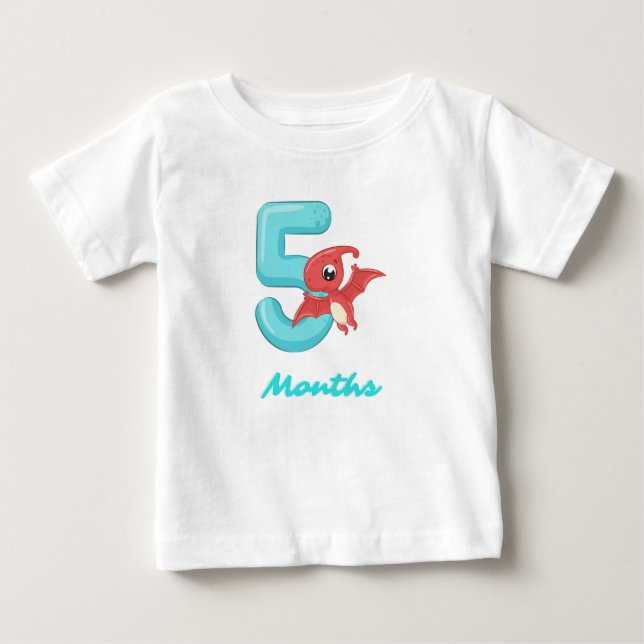 Fem månader söt dinosaurie Baby T-Shirt (Framsida)