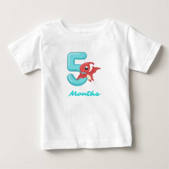 Fem månaders söt dinosaur Baby T-Shirt (Framsida)